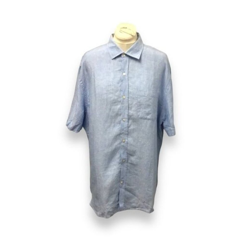 Mens Blue Saks Fifth Avenue XXL Linen Button-Up Shirt